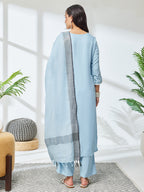 Janasya Sky Blue Straight Rayon Kurta,Bottom & Dupatta | Grocsy