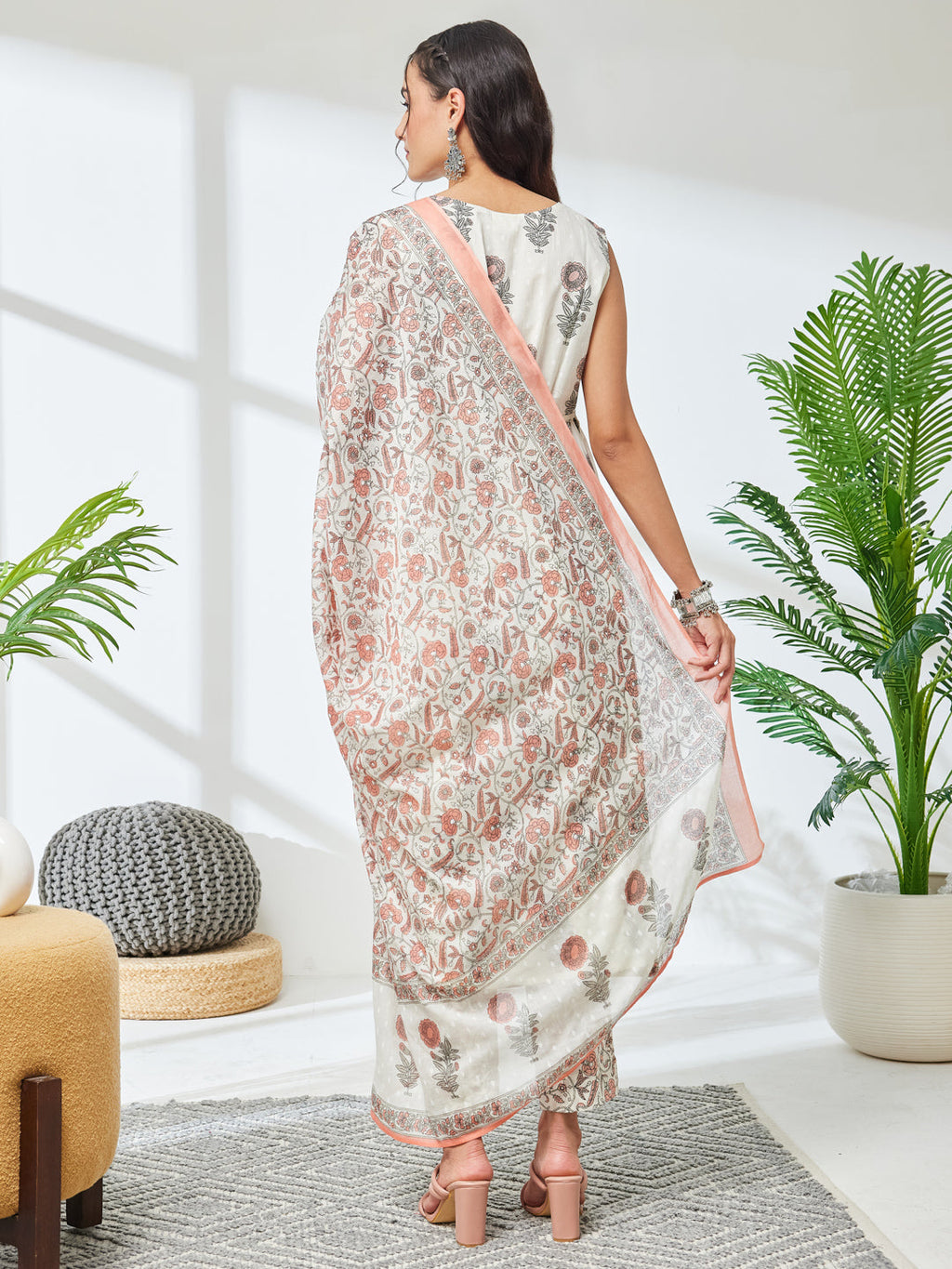Janasya Off White A-Line Cotton Kurta,Bottom & Dupatta | Grocsy
