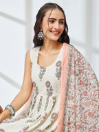Janasya Off White A-Line Cotton Kurta,Bottom & Dupatta | Grocsy