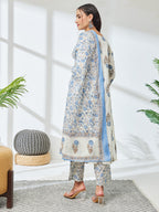 Janasya Off White Straight Cotton Kurta,Bottom & Dupatta | Grocsy