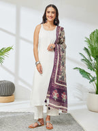 Janasya Off White Straight Rayon Kurta,Bottom & Dupatta | Grocsy
