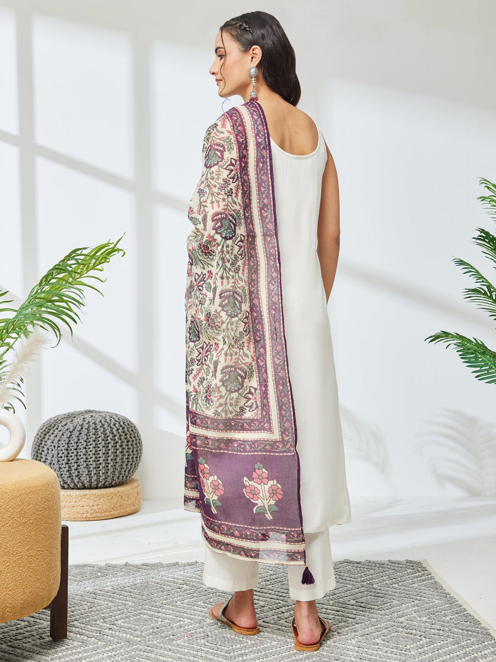Janasya Off White Straight Rayon Kurta,Bottom & Dupatta | Grocsy