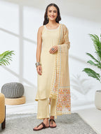 Janasya Cream Straight Rayon Kurta,Bottom & Dupatta | Grocsy