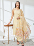 Janasya Cream Straight Rayon Kurta,Bottom & Dupatta | Grocsy