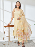 Janasya Cream Straight Rayon Kurta,Bottom & Dupatta | Grocsy
