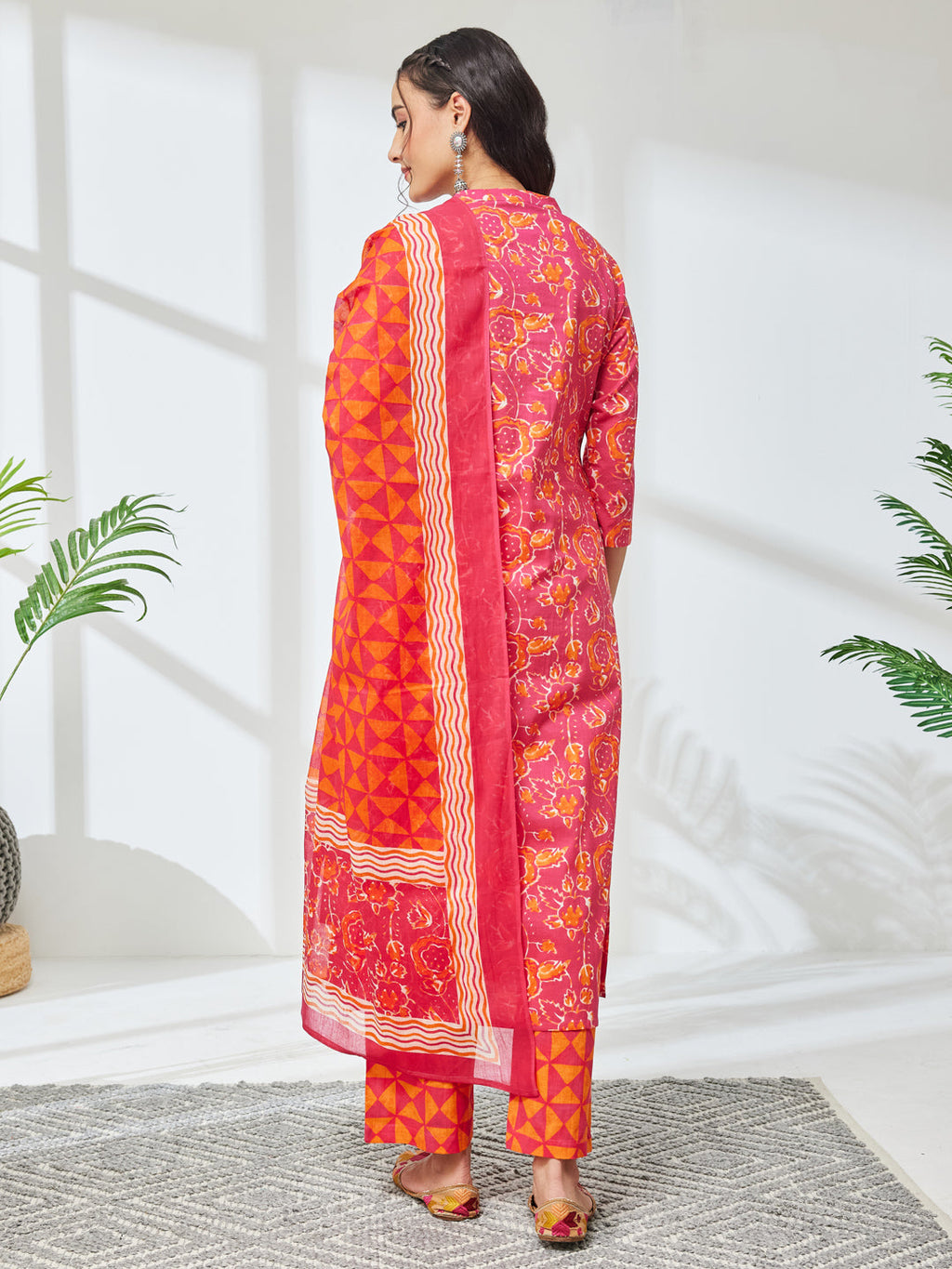 Janasya Pink Straight Cotton Kurta,Bottom & Dupatta | Grocsy