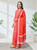 Janasya Pink Straight Cotton Kurta,Bottom & Dupatta | Grocsy