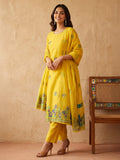 Janasya Yellow Straight Chanderi Cotton Kurta,Bottom & Dupatta | Grocsy