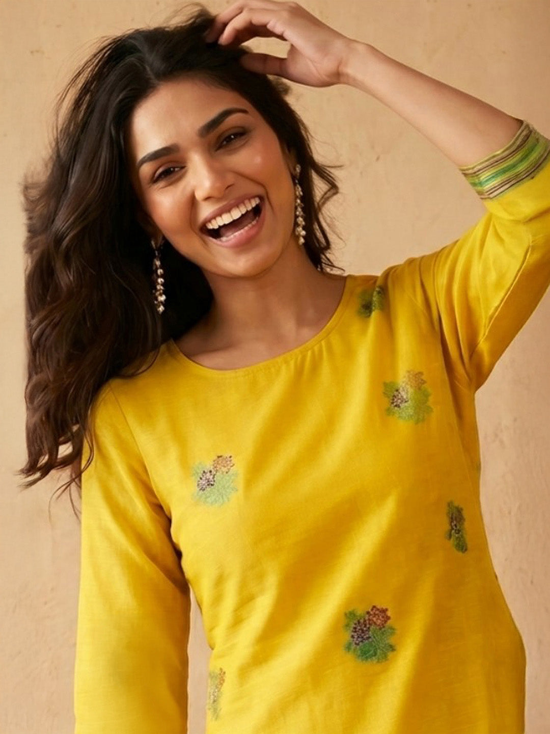 Janasya Yellow Straight Chanderi Cotton Kurta,Bottom & Dupatta | Grocsy