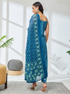 Janasya Teal Straight Cotton Kurta,Bottom & Dupatta | Grocsy