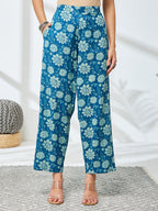 Janasya Teal Straight Cotton Kurta,Bottom & Dupatta | Grocsy