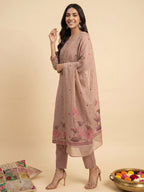 Janasya Dusky Pink Straight Chanderi Cotton Kurta,Bottom & Dupatta | Grocsy