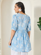 Janasya Powder Blue Peplum Cotton Top | Grocsy