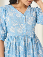 Janasya Powder Blue Peplum Cotton Top | Grocsy