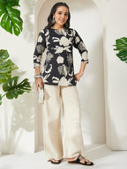 Janasya Black Straight Cotton Top | Grocsy