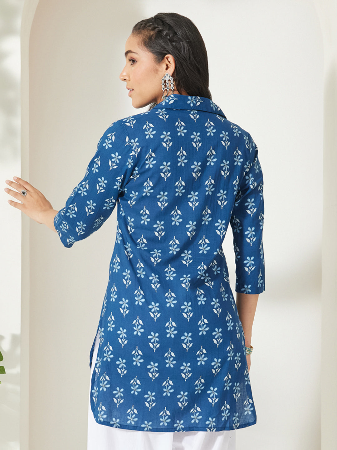 Janasya Indigo Shirt Cotton Top | Grocsy