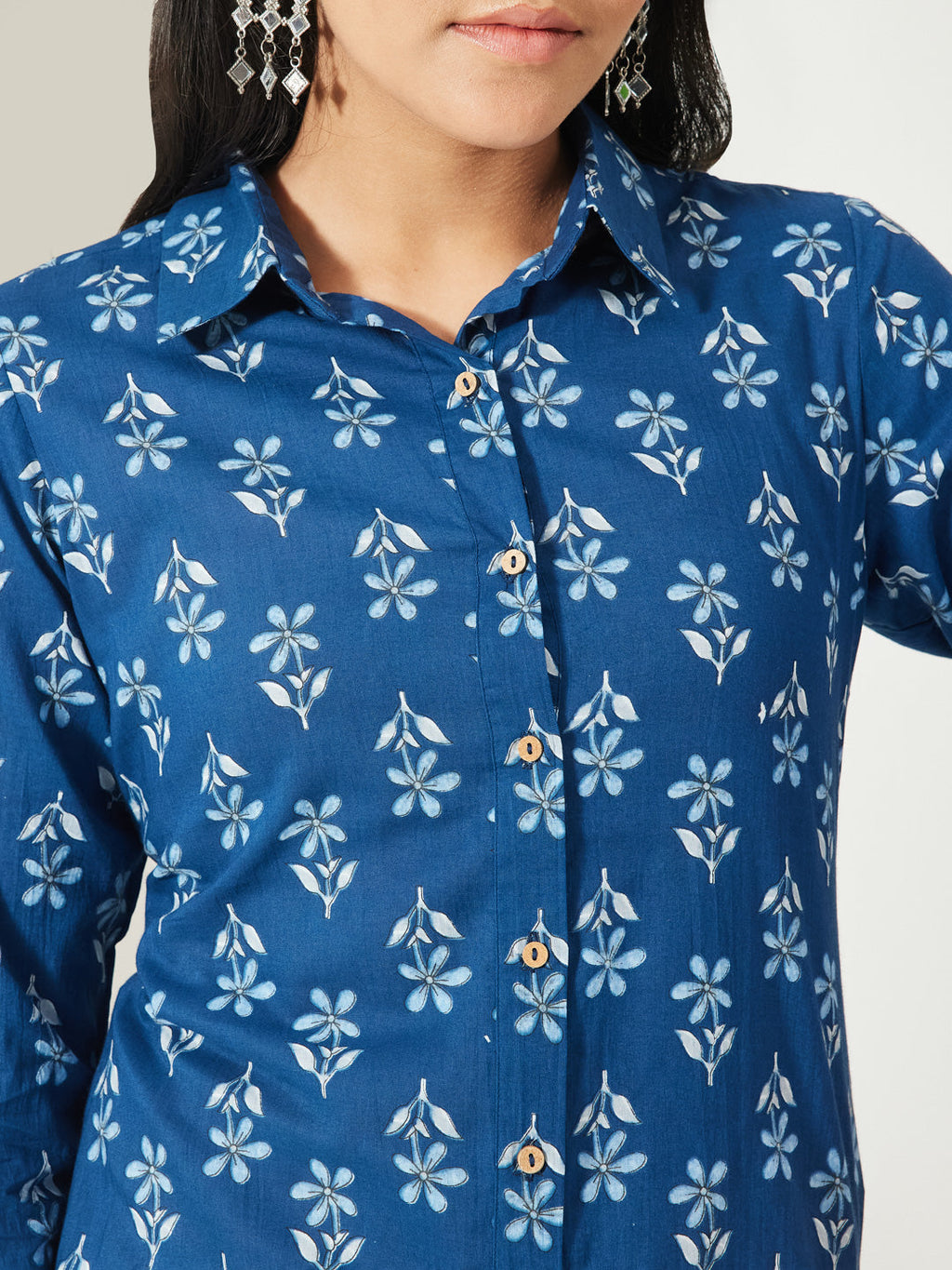 Janasya Indigo Shirt Cotton Top | Grocsy