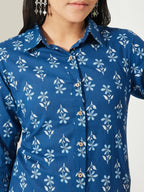 Janasya Indigo Shirt Cotton Top | Grocsy