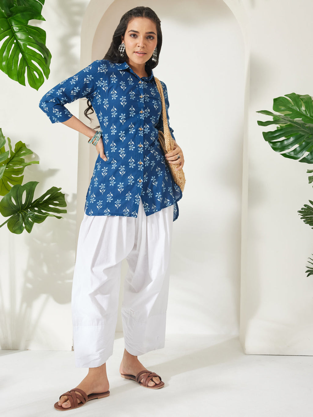 Janasya Indigo Shirt Cotton Top | Grocsy