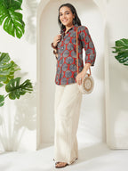 Janasya Rust Straight Cotton Top | Grocsy