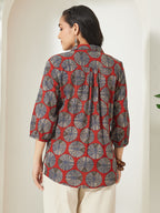 Janasya Rust Straight Cotton Top | Grocsy