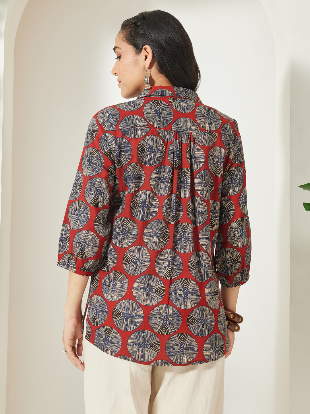 Janasya Rust Straight Cotton Top | Grocsy