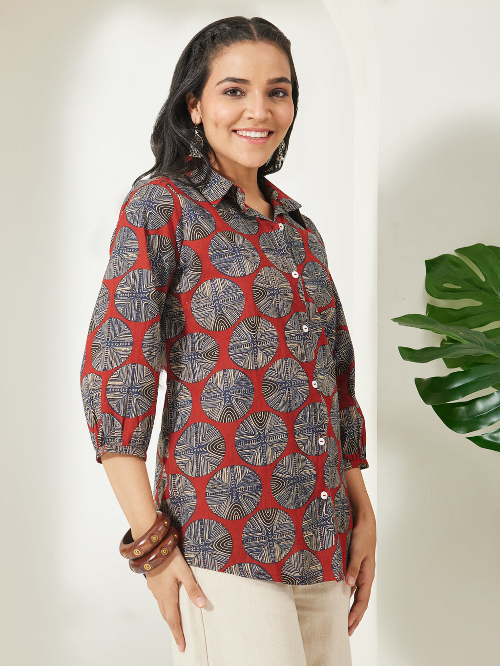 Janasya Rust Straight Cotton Top | Grocsy