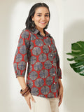 Janasya Rust Straight Cotton Top | Grocsy