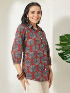 Janasya Rust Straight Cotton Top | Grocsy