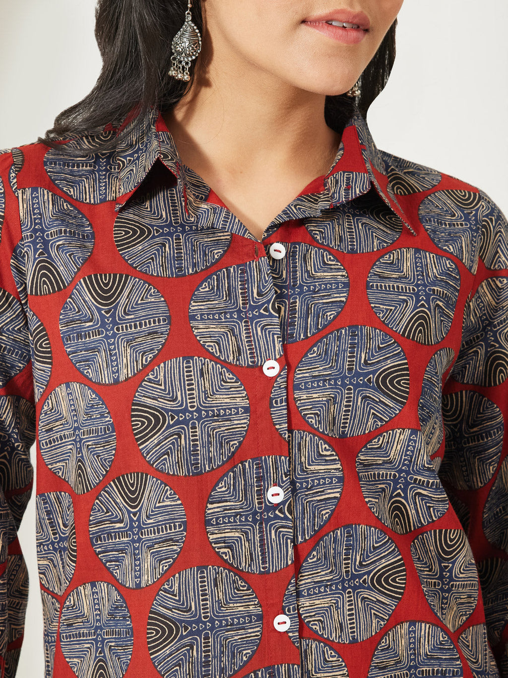 Janasya Rust Straight Cotton Top | Grocsy