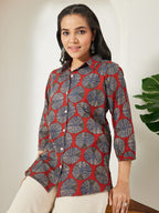 Janasya Rust Straight Cotton Top | Grocsy