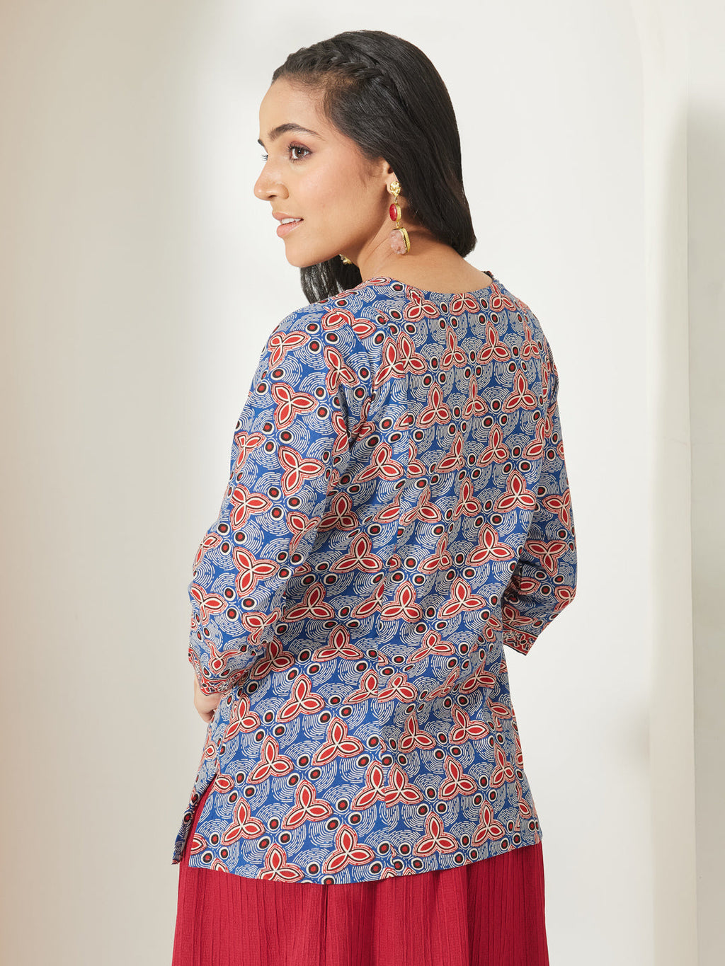 Janasya Blue A-Line Cotton Top | Grocsy