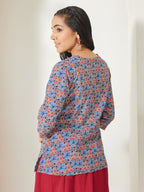 Janasya Blue A-Line Cotton Top | Grocsy