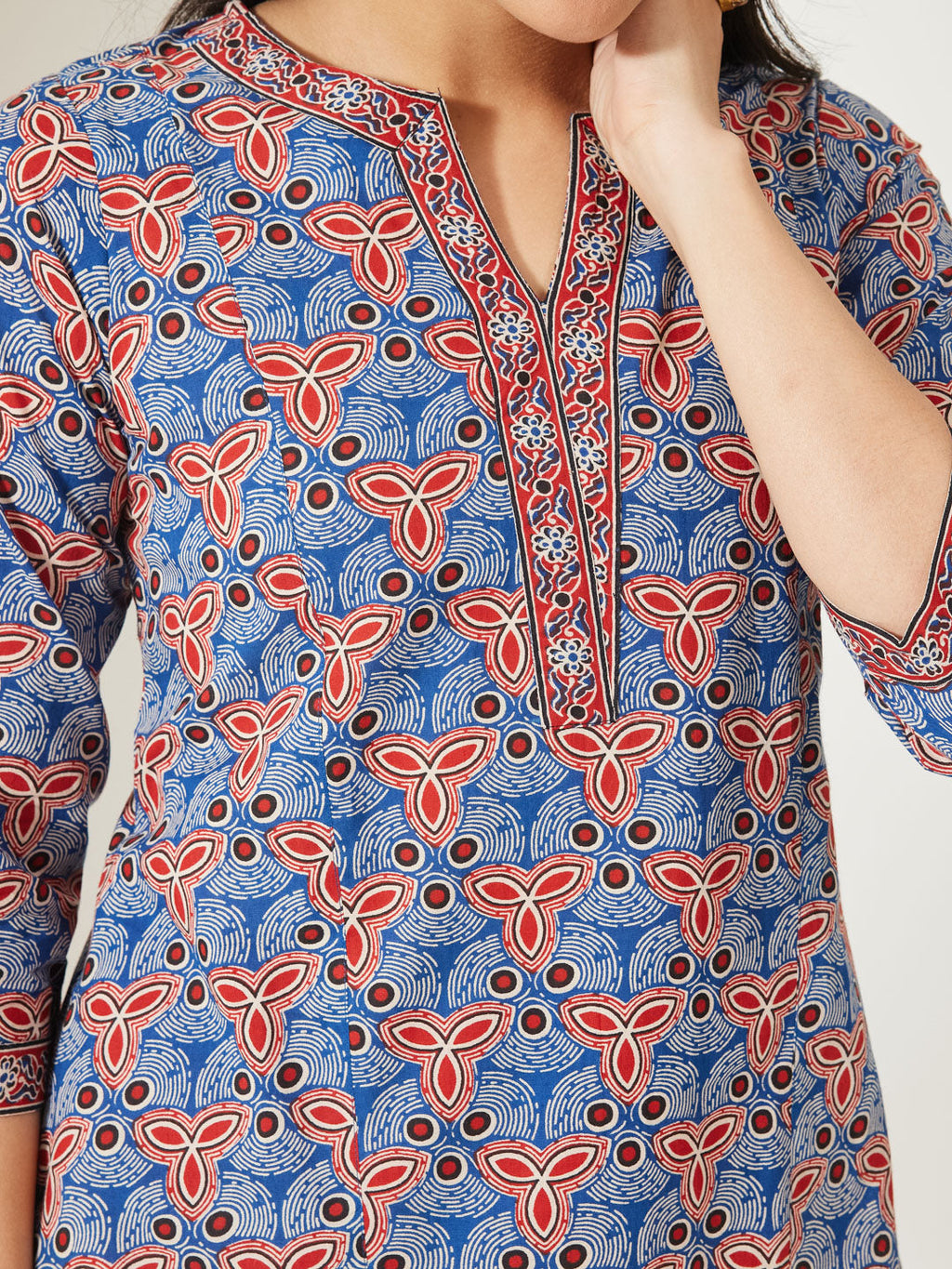 Janasya Blue A-Line Cotton Top | Grocsy