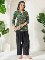 Janasya Green A-Line Cotton Top | Grocsy