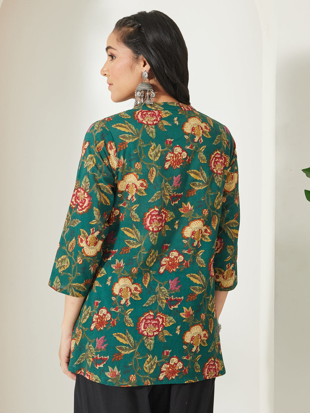 Janasya Green A-Line Cotton Top | Grocsy