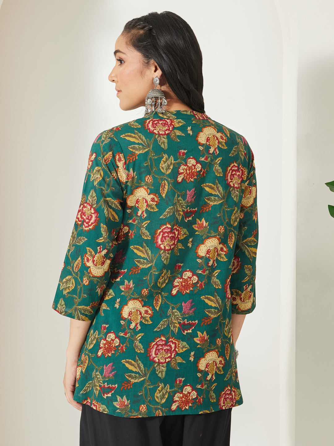 Janasya Green A-Line Cotton Top | Grocsy