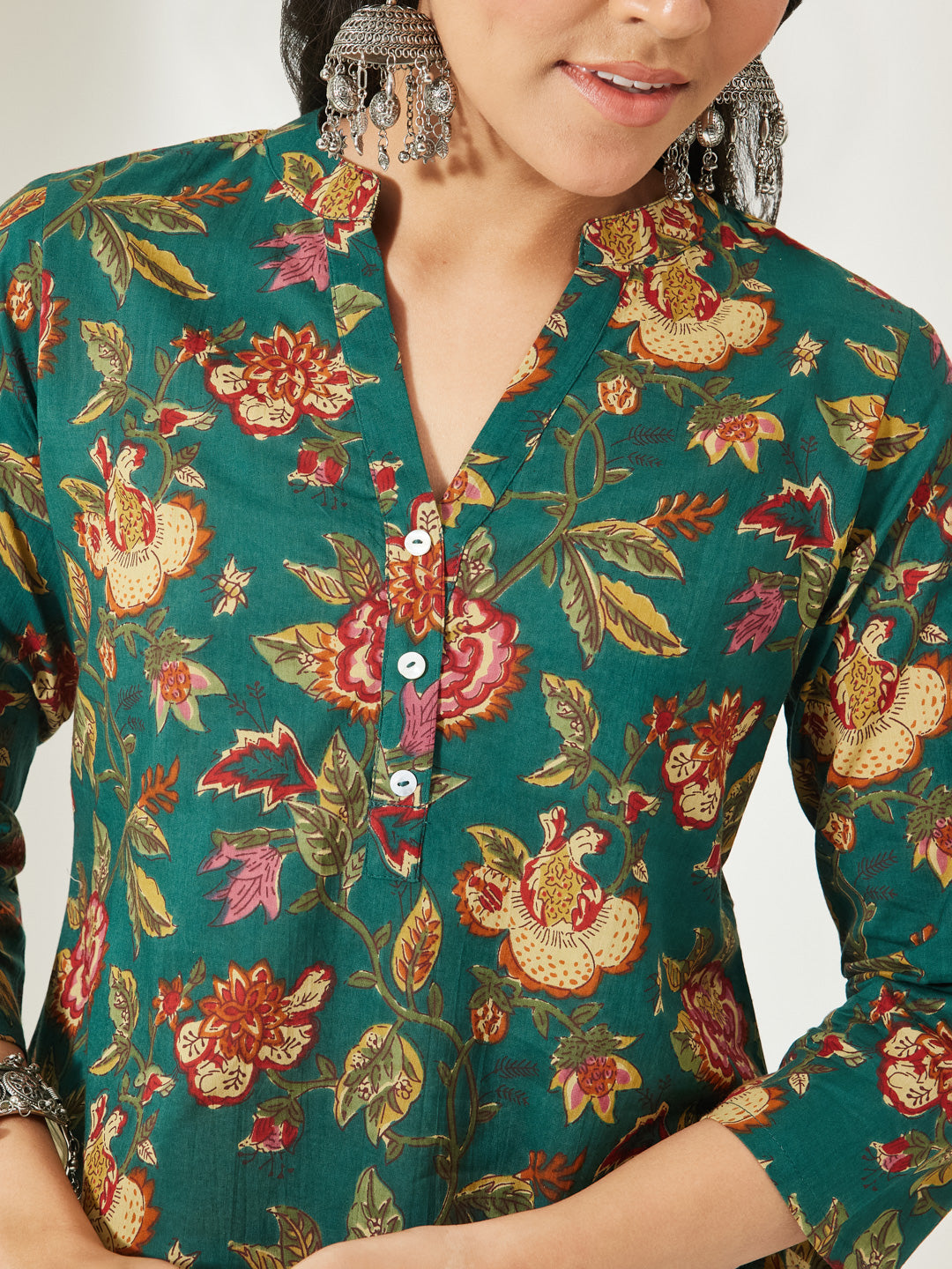 Janasya Green A-Line Cotton Top | Grocsy