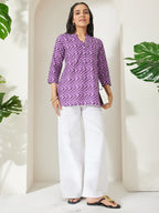Janasya Purple A-Line Cotton Top | Grocsy
