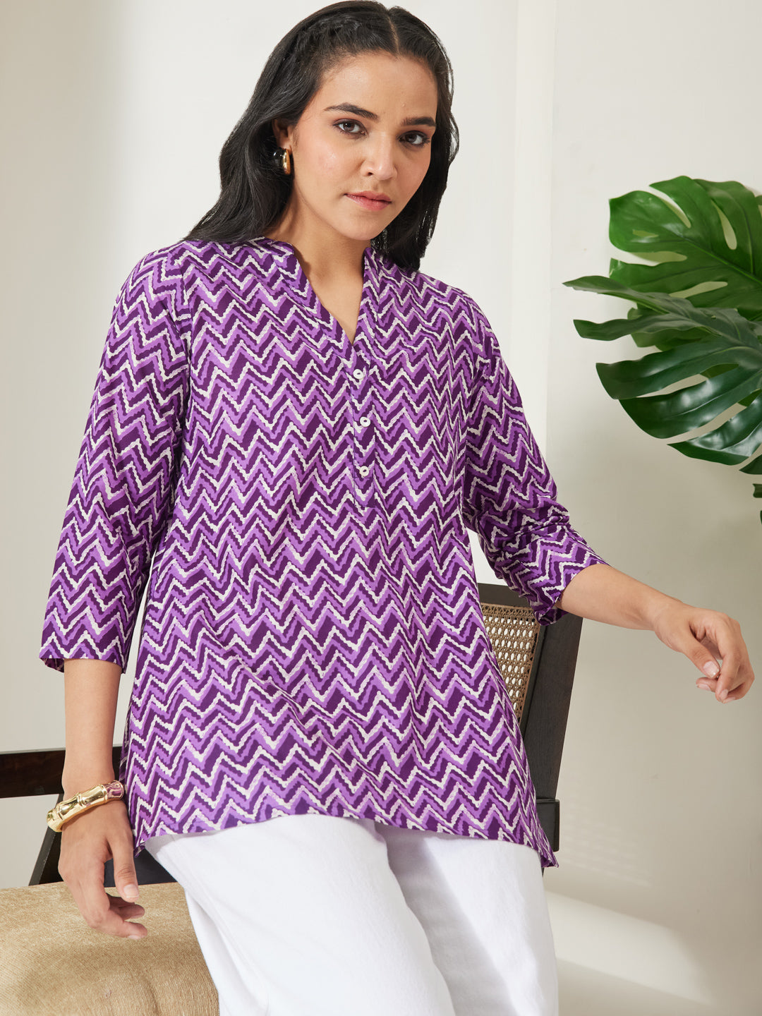 Janasya Purple A-Line Cotton Top | Grocsy