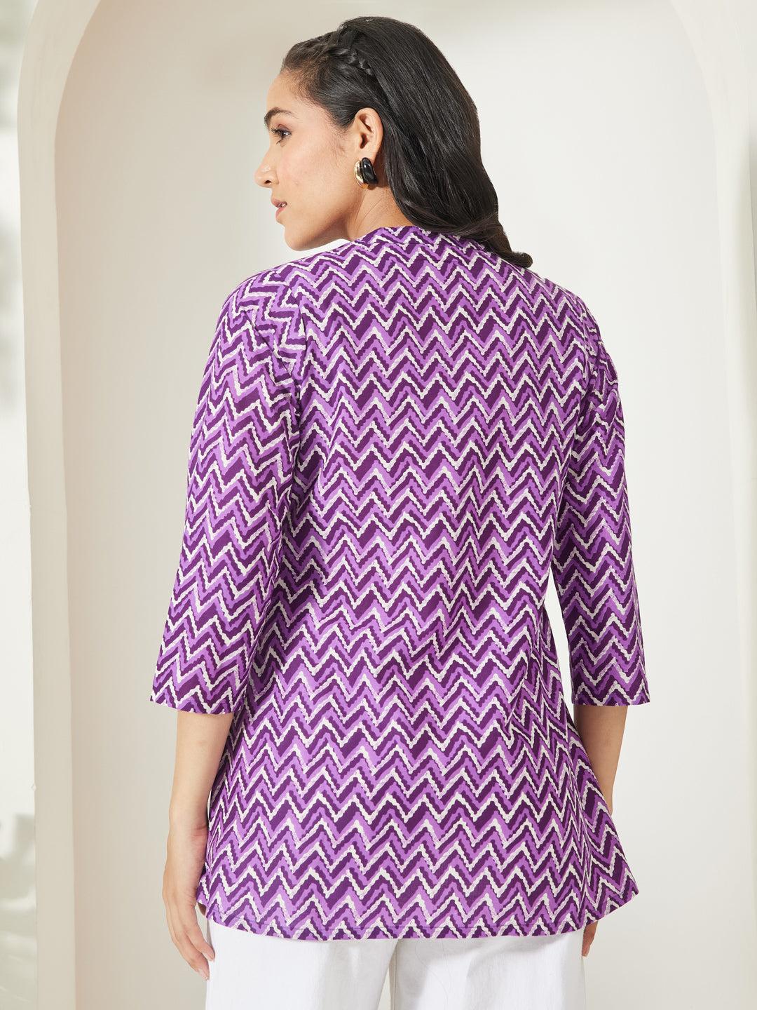 Janasya Purple A-Line Cotton Top | Grocsy