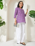 Janasya Purple A-Line Cotton Top | Grocsy