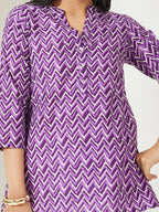 Janasya Purple A-Line Cotton Top | Grocsy