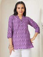 Janasya Purple A-Line Cotton Top | Grocsy