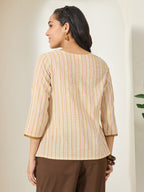 Janasya Cream A-Line Cotton Top | Grocsy