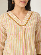 Janasya Cream A-Line Cotton Top | Grocsy