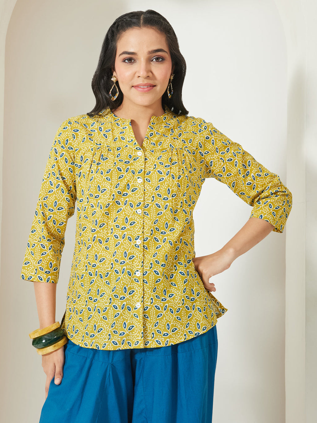 Janasya Lime Green Straight Cotton Top | Grocsy