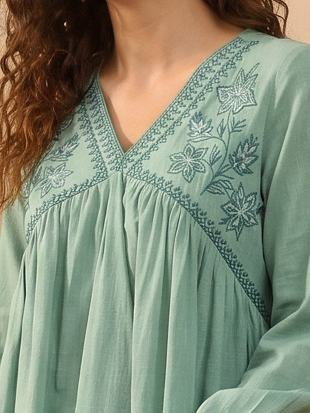 Janasya Aqua A-Line Cotton Top | Grocsy