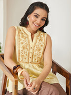 Janasya Yellow A-Line Cotton Top | Grocsy