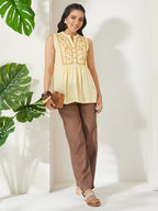 Janasya Yellow A-Line Cotton Top | Grocsy
